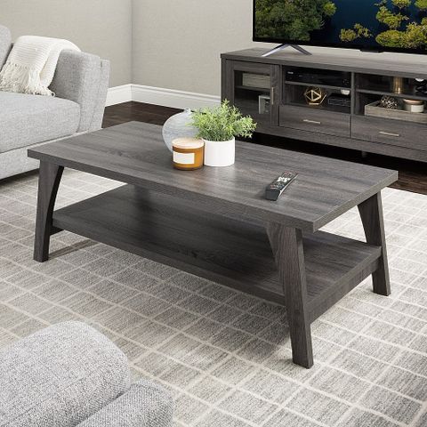 Customer Reviews: Corliving Hollywood Dark Gray Coffee Table With Shelf ... with regard to Is the Kersey Gray Coffee and End Table Set Right for Your Home A Deep Dive